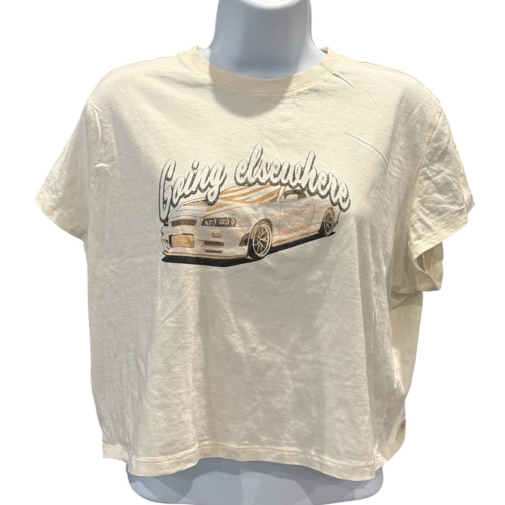 H&M Divided "Going Elsewhere" Graphic Crop Tee Car Y2K Aesthetic XL‎